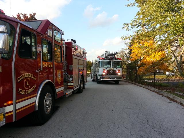 Engine 34 and Quint 53 at the rear of the building.